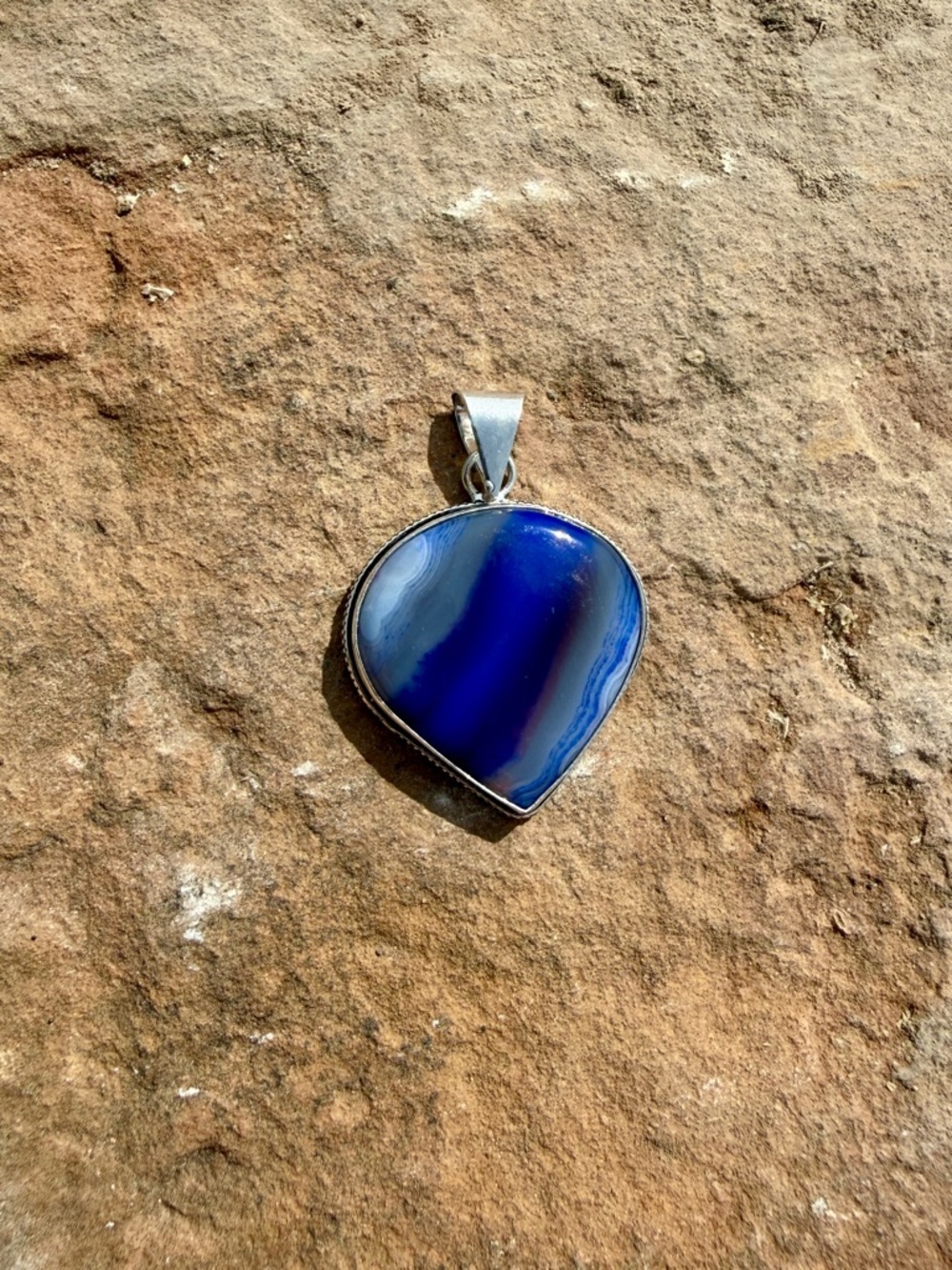 Teardrop Blue Agate Pendant Necklace